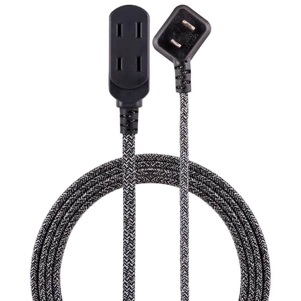 Unbranded 3-Outlet Polarized Power Strip with 15 ft. Braided Cord, Dark Heather