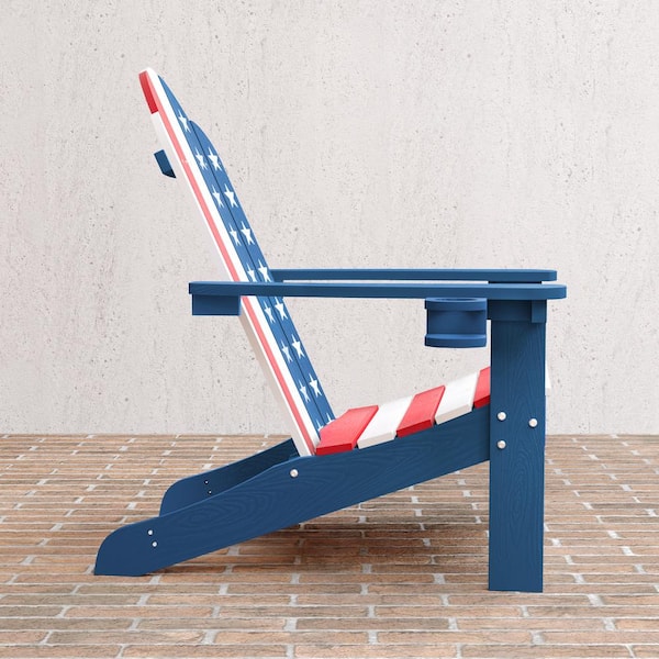 Hampton Curve back Stars And Stripes HDPS Plastic Outdoor Patio Adirondack Chair with Cup Holder Fire Pit Chair Set of 4