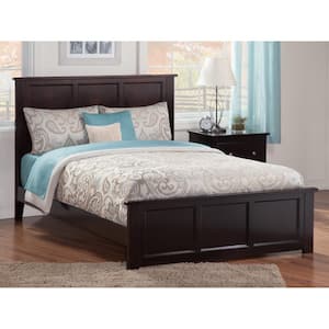 Madison Espresso Black King Solid Wood Frame Low Profile Platform Bed with Matching Footboard and USB Charger