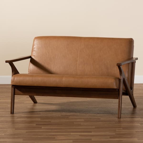 Baxton Studio Bianca 50 in. Tan and Walnut Brown Faux Leather 2