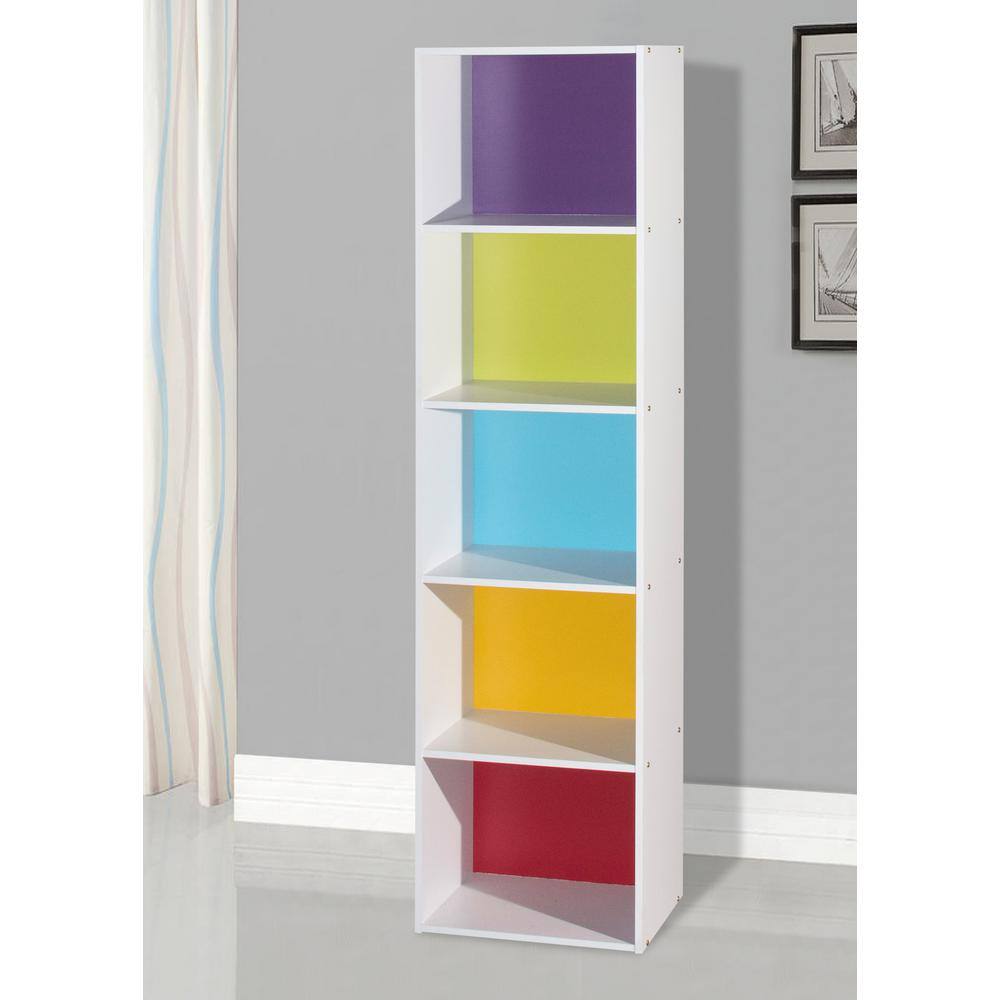 Brightspace Kids 5-Shelf White Wood Bookcase with Cubes and Doors
