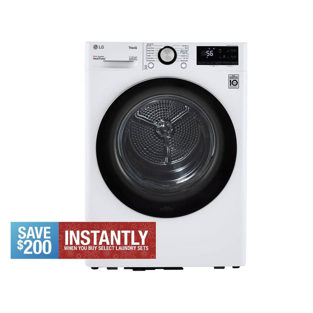 24 in. W 4.2 Cu. Ft. Ventless Stackable Compact SMART Electric Dryer in White with Dual Inverter HeatPump Technology