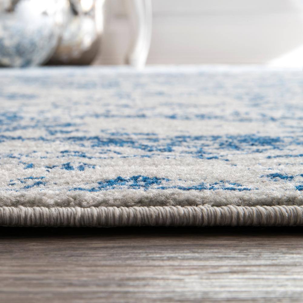 Light Blue Floral Reversible Square Synthetic Area Rug, 6'