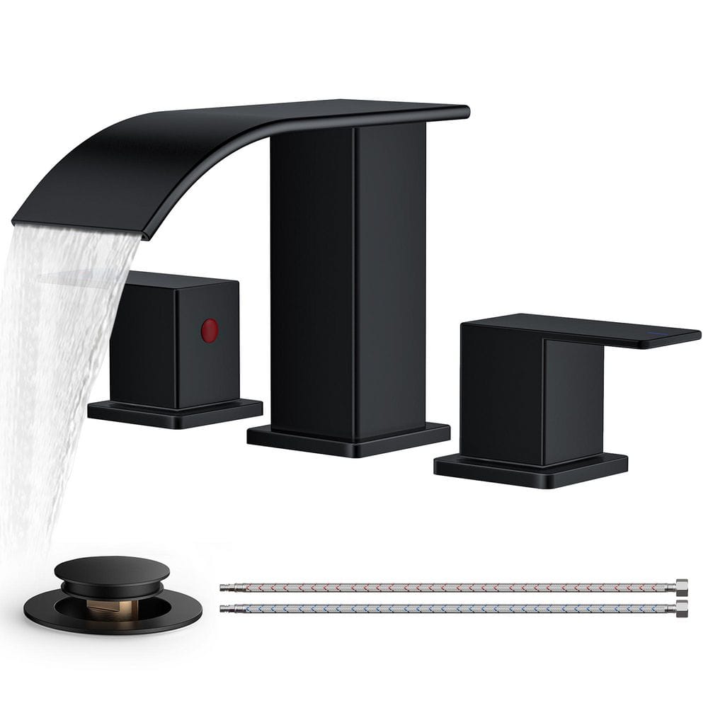 8 in. Widespread Double Handle 3-Hole Bathroom Faucet with Metal Pop-up Drain in Matte Black price history on PriceWatchPro