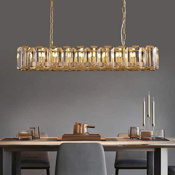 40 in. Modern 20-Light Gold Crystal Linear Chandelier for Kitchen, Living Room, and Dining Room (Bulbs Not Included)