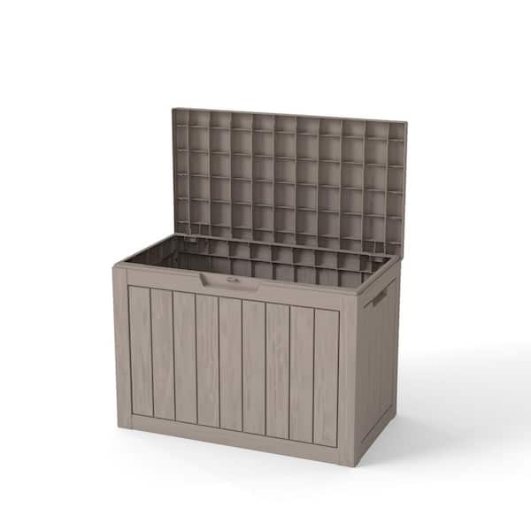 45 Gal. Light Brown Waterproof Deck Box Outdoor Storage Box for Patio Pool Garden Accessories