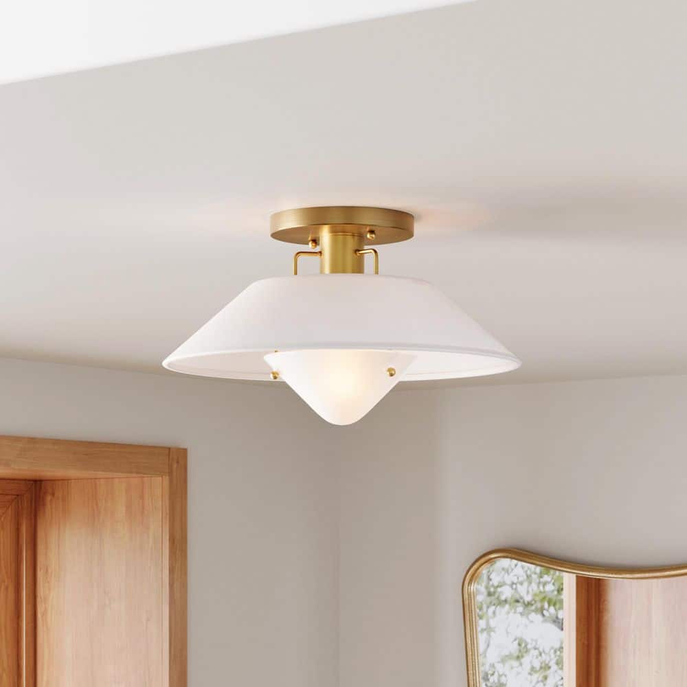 Nathan James Artisan 15.6 in. 1-Light Vintaged Brass Flush Mount