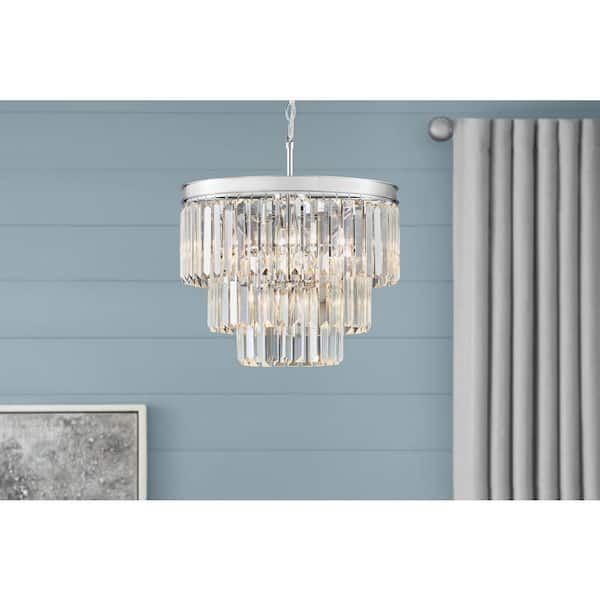 North Falls 5-Light Chrome Tiered Pendant Light with Crystal Shade