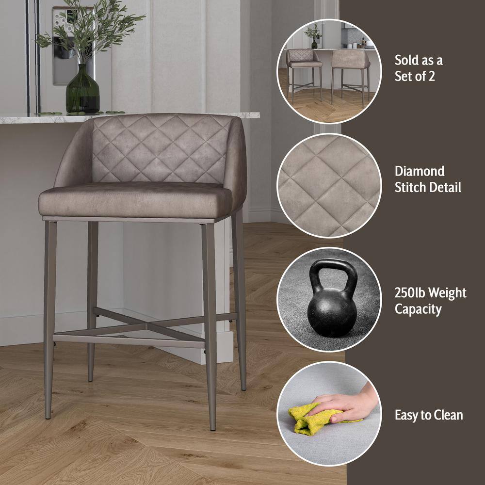 Mid-Century Modern Pewter Gray Faux Leather Counter Stools - Set of 2