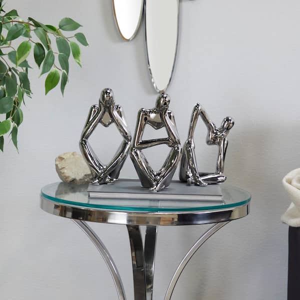 CosmoLiving by Cosmopolitan Silver Porcelain Sitting Thinker People Sculpture (Set of 3)