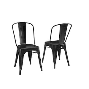 2 black metal chairs