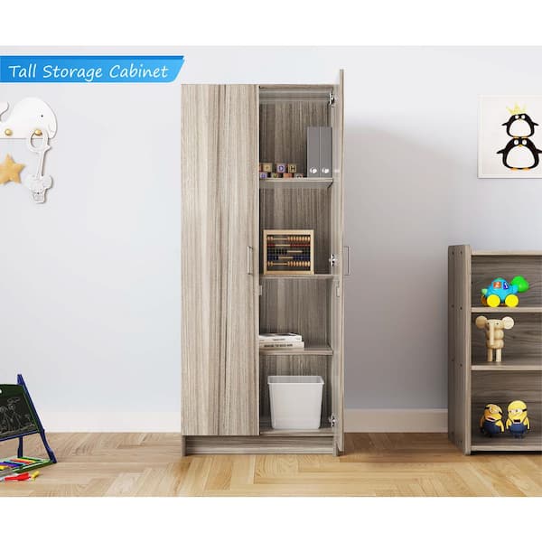 TOT MATE Teacher Storage 72 in. H x 30 in. W x 20.5 in. D Maple Composite Double-Door Classroom Storage Cabinet with 3 Shelf
