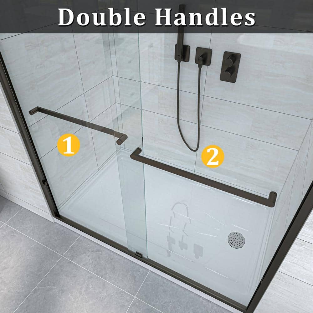 72" Black Frameless Pivot Shower Door with Clear Glass