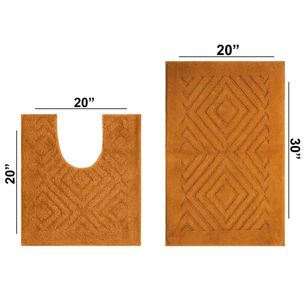 Orange Diamond Pattern Cotton Bath Rug Set