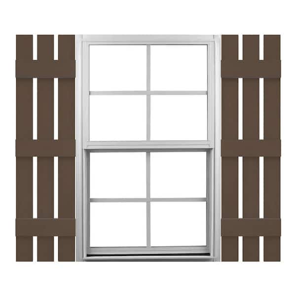 Ekena Millwork Mid America 12 in. W x 67 in. H Vinyl Board and Batten Shutters Pair in French Roast