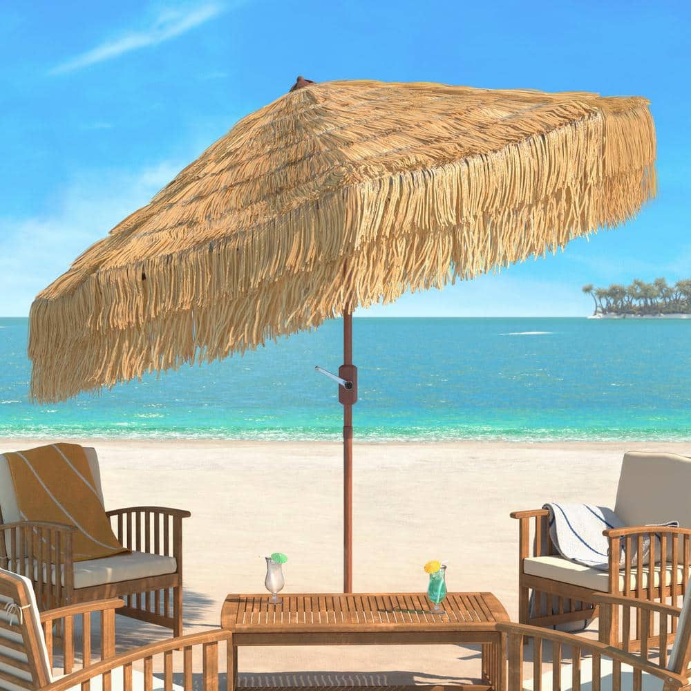 Tiki 9-Foot Tan Crank Patio Umbrella with Wood Frame