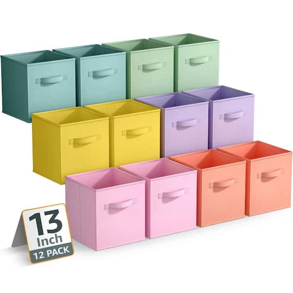 Large Storage Bins, Folding Organizer Cubes with Handle, Multicolored 13 in. x 13 in. Fabric Decorative Basket Set of 12