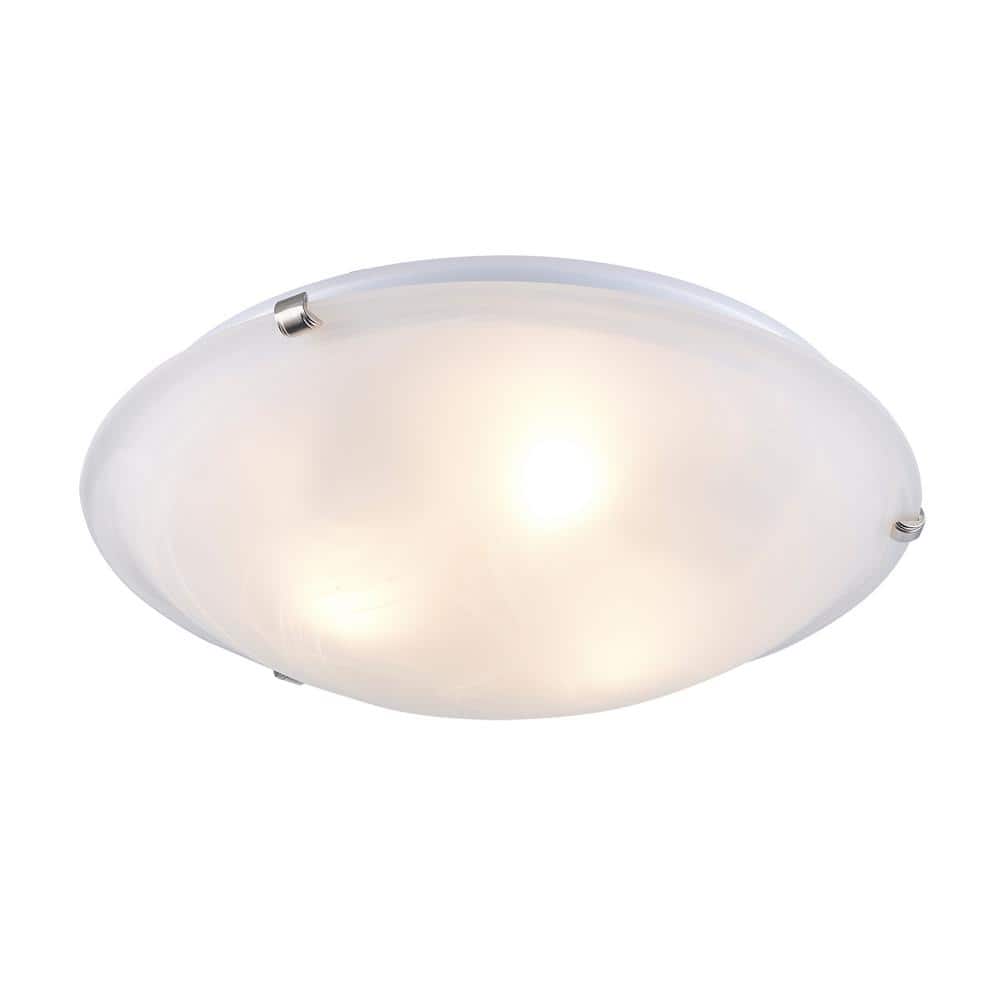 Cracka 15" Brushed Nickel Contemporary Flush Mount with Marbleized Glass