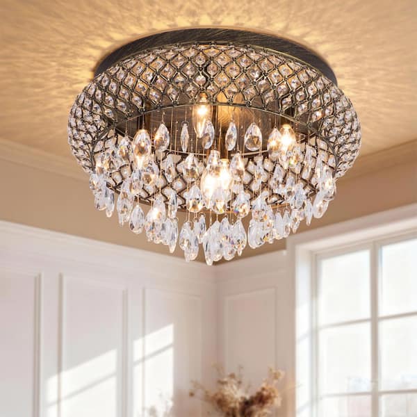 Jackson 5-Light 19.7 in. Cage Matte Black/Gold Crystal Modern Flush Mount Lighting for Bedroom Ceiling Lights Fixtures