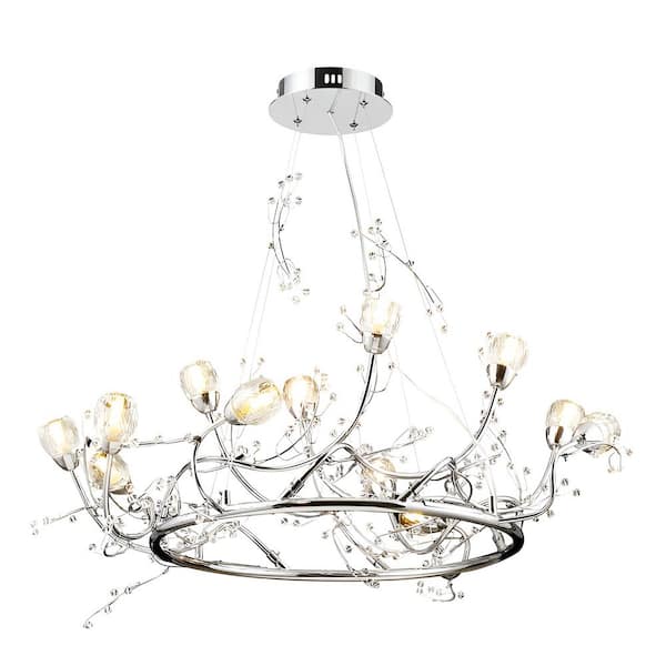 Unbranded Bella 12-Light Chrome Floral Design Sputnik Chandelier for Living Room with Crystal Accents No Bulbs Included