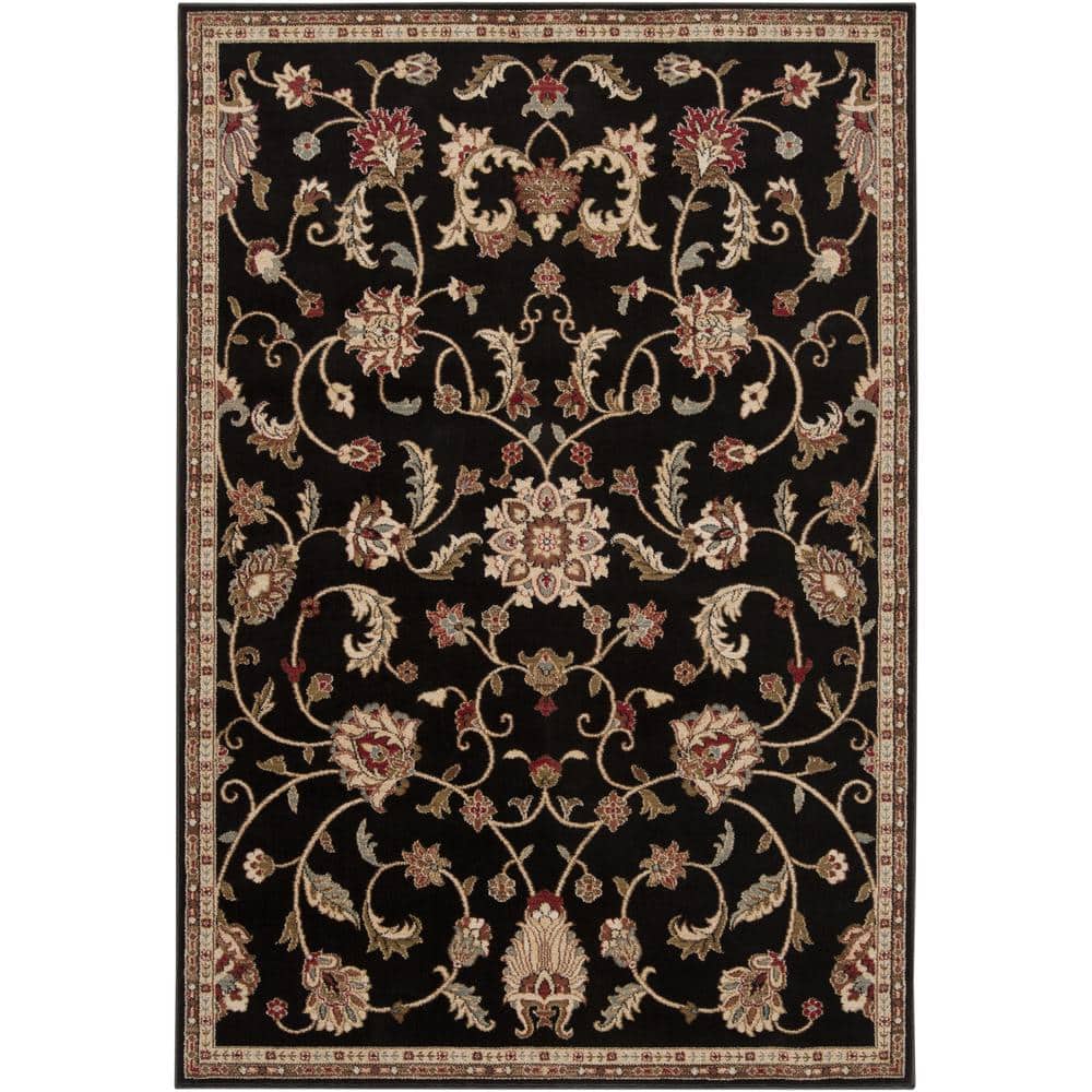 Arabella Black and Beige High Pile Traditional Area Rug