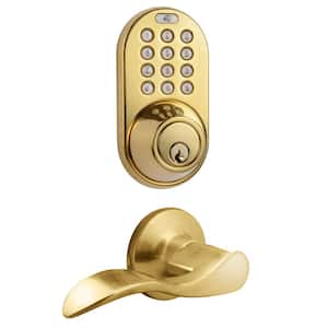 Polished Brass Keyless Entry Deadbolt and Lever Handle Door Lock with Electronic Digital Keypad