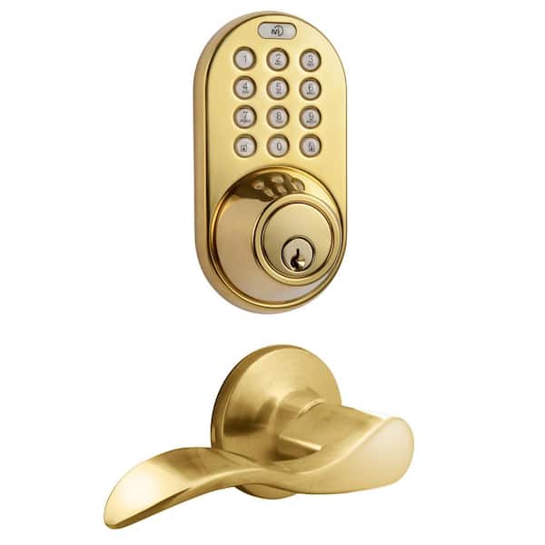 MiLocks Polished Brass Keyless Entry Deadbolt and Lever Handle Door Lock with Electronic Digital Keypad
