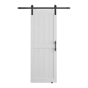 32 in. x 80 in. 2-Panel Plank White MDF Interior Sliding Barn Door with Hardware Kit