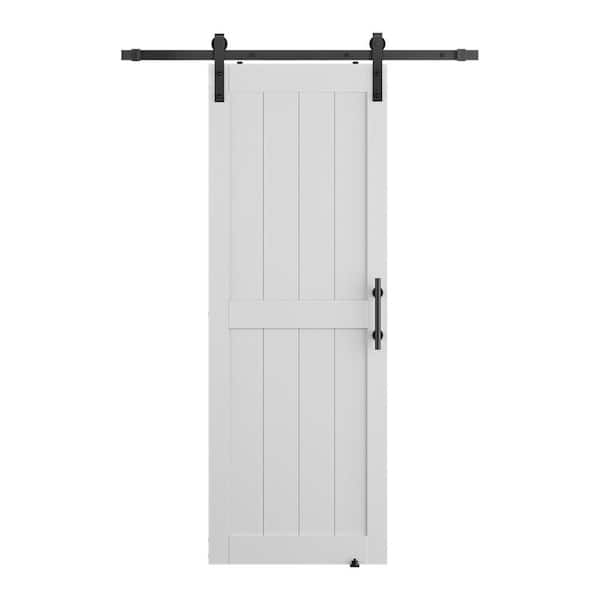 SOCBAZZAR 32 in. x 80 in. 2-Panel Plank White MDF Interior Sliding Barn Door with Hardware Kit