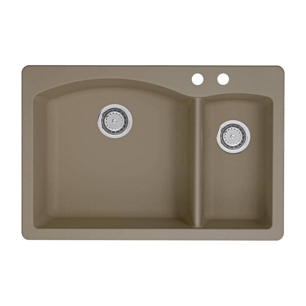 Diamond Dual-Mount Granite 33 in. 2-Hole 70/30 Double Bowl Kitchen Sink in 