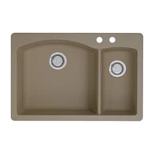 Diamond Dual-Mount Granite 33 in. 2-Hole 70/30 Double Bowl Kitchen Sink in Truffle
