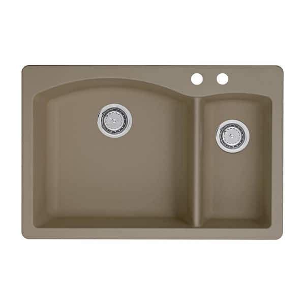 Blanco Diamond Dual-Mount Granite 33 in. 2-Hole 70/30 Double Bowl Kitchen Sink in Truffle