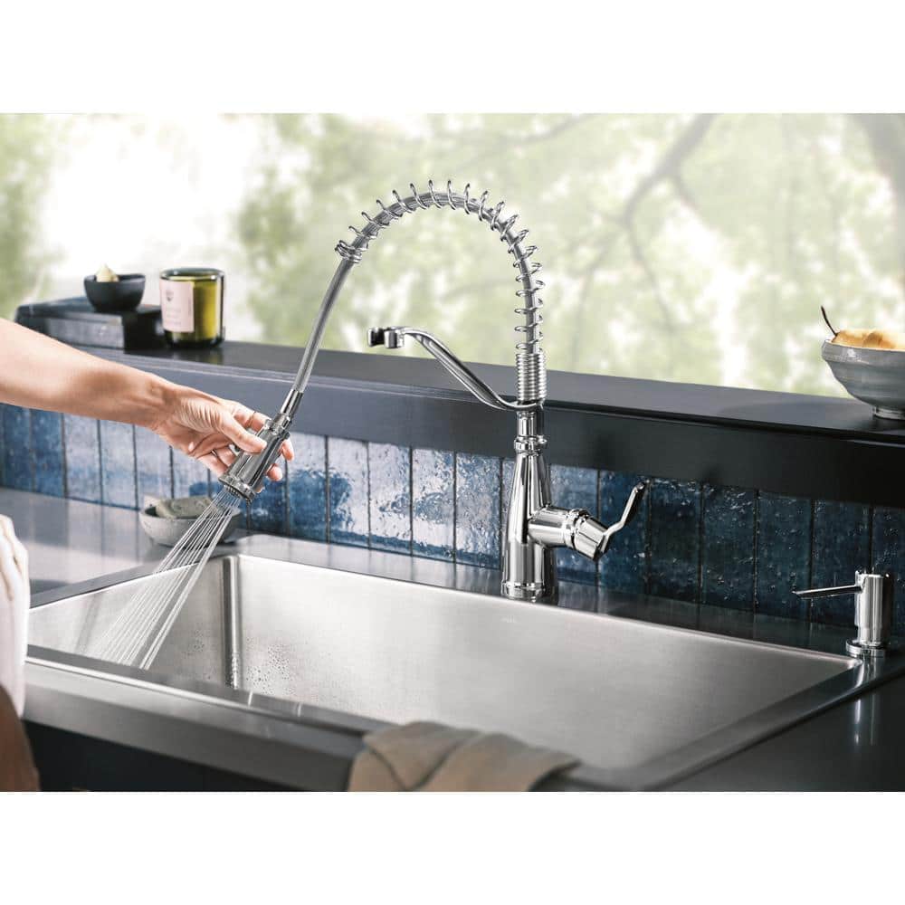 Chrome Single Handle Spring Kitchen Faucet with Pull-Out Spray