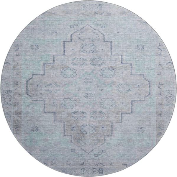 Mayfield Premium Machine Washable Abstract AMF1918 Gray 8 ft. x 8 ft. Round Rug