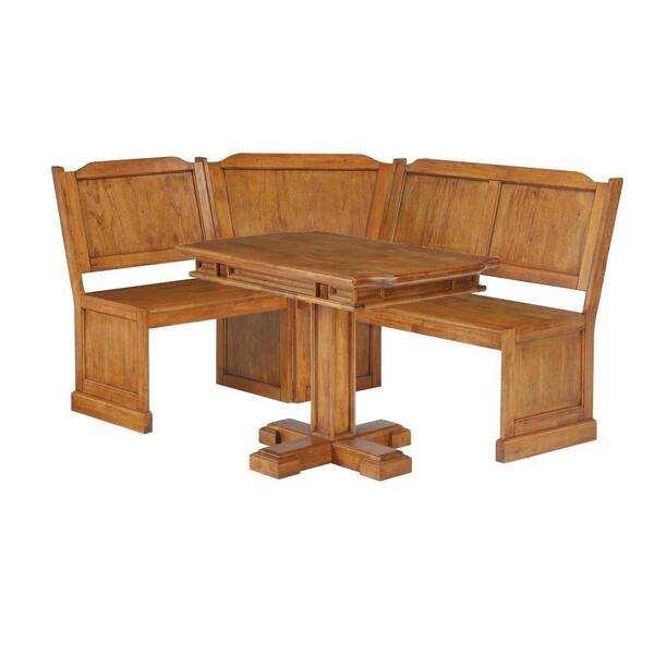 Home Styles Distressed Oak Corner Bench and Pedestal Dining Table-DISCONTINUED
