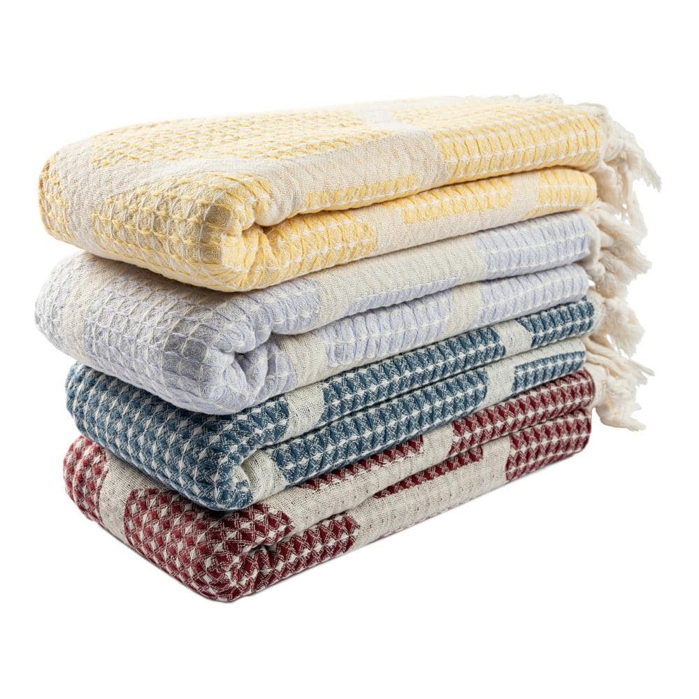 Blue and Cream Organic Cotton Reversible Throw Blanket
