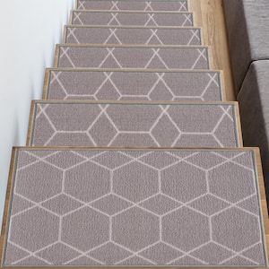 Hexagon Design Gray Color 8.5 in. x 26 in. Polyamide Stair Tread Cover Set of 13