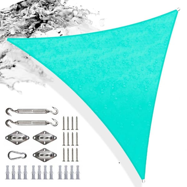 COLOURTREE 12 ft. x 12 ft. x 12 ft. Turquoise Triangle Sun Shade Sail HDPE 220 GSM with Hardware Installation Kit