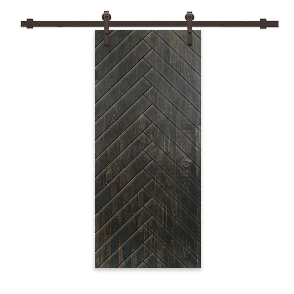 42 in. x 80 in. Charcoal Black Stained Pine Wood Modern Interior Sliding Barn Door with Hardware Kit price history on PriceWatchPro