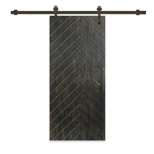 CALHOME 42 in. x 96 in. Charcoal Black Stained Pine Wood Modern Interior Sliding Barn Door with Hardware Kit
