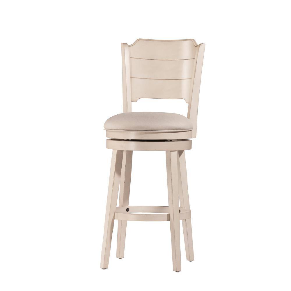 Sea White Wood Swivel Bar Height Stool with Fog Gray Upholstery