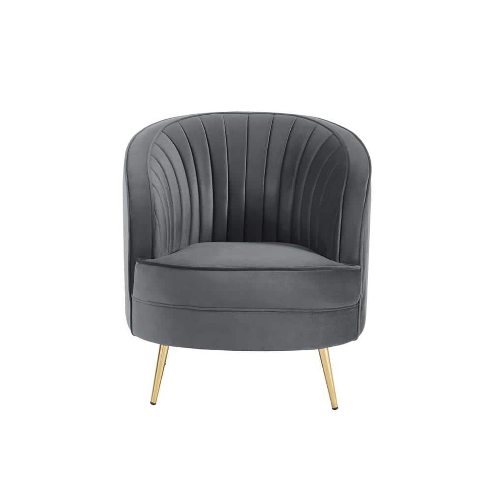 Wallace Modern Gray Velvet Accent Chair with Metallic Base