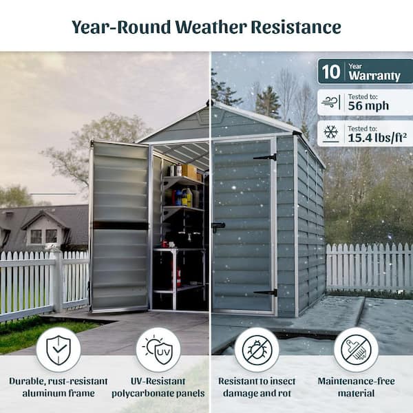 SkyLight 6 ft. W x 12 ft. D Resin Plastic Outdoor Garden Storage Shed with Floor (75.3 sq. ft.) in Dark Gray Deco