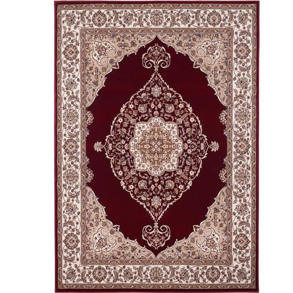PRIVATE BRAND UNBRANDED Bazaar Emy Red/Ivory 5 ft. x 7 ft. Medallion Area Rug