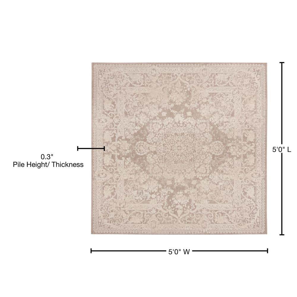 Gray 60" Square Stain-Resistant Synthetic Area Rug