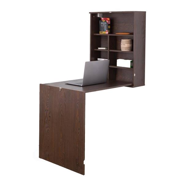 Basicwise 24 In Rectangular Brown Floating Desk With Built Storage Qi003558 B The Home Depot - Floating Wall Mounted Corner Desk