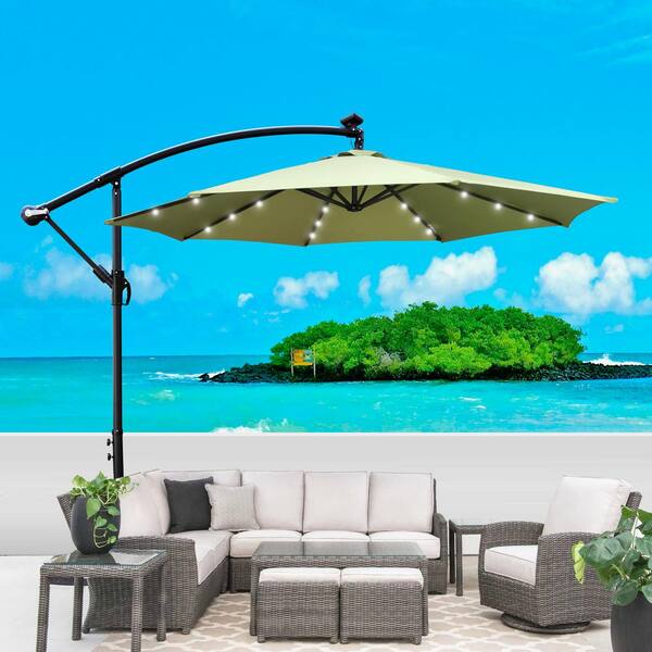 10 ft. Outdoor Market Patio Umbrella Solar Powered LED Lighted Sun Shade  Waterproof 8 Ribs Umbrella in Lime green H-W65642335 - The Home Depot