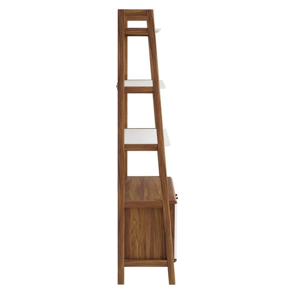 Walnut White 33" Tiered Bookshelf with Concealed Storage