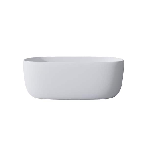 51 in. x 25.6 in. Stone Resin Solid Surface Freestanding Soaking Bathtub Tub with Center Drain in Matte White
