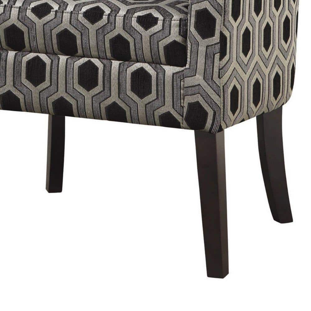 Benzara Art Deco Inspired Gray Barrel Accent Chair with Wood Legs